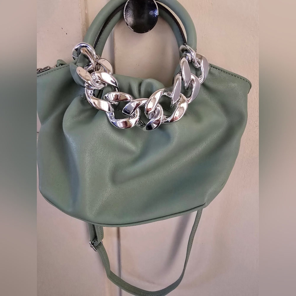Mini Green Handbag with Silver Chain